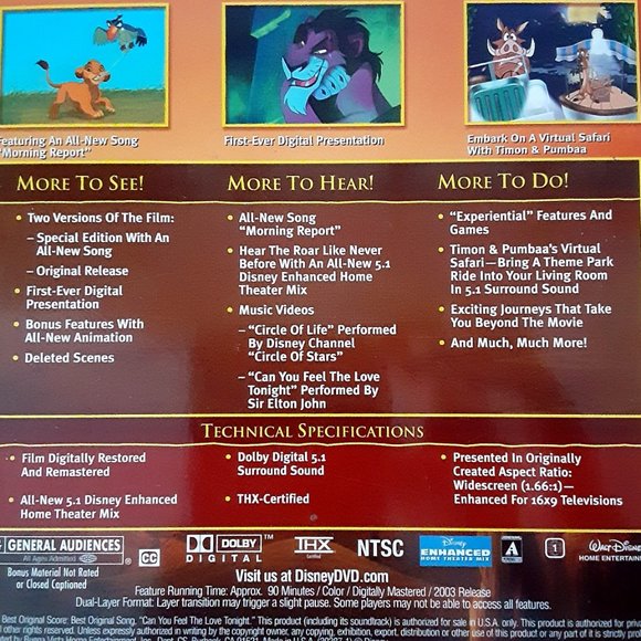 Walt Disney DVD Lot; The Lion King Platinum Edition & The Lion King 1 1/2 - Picture 7 of 7